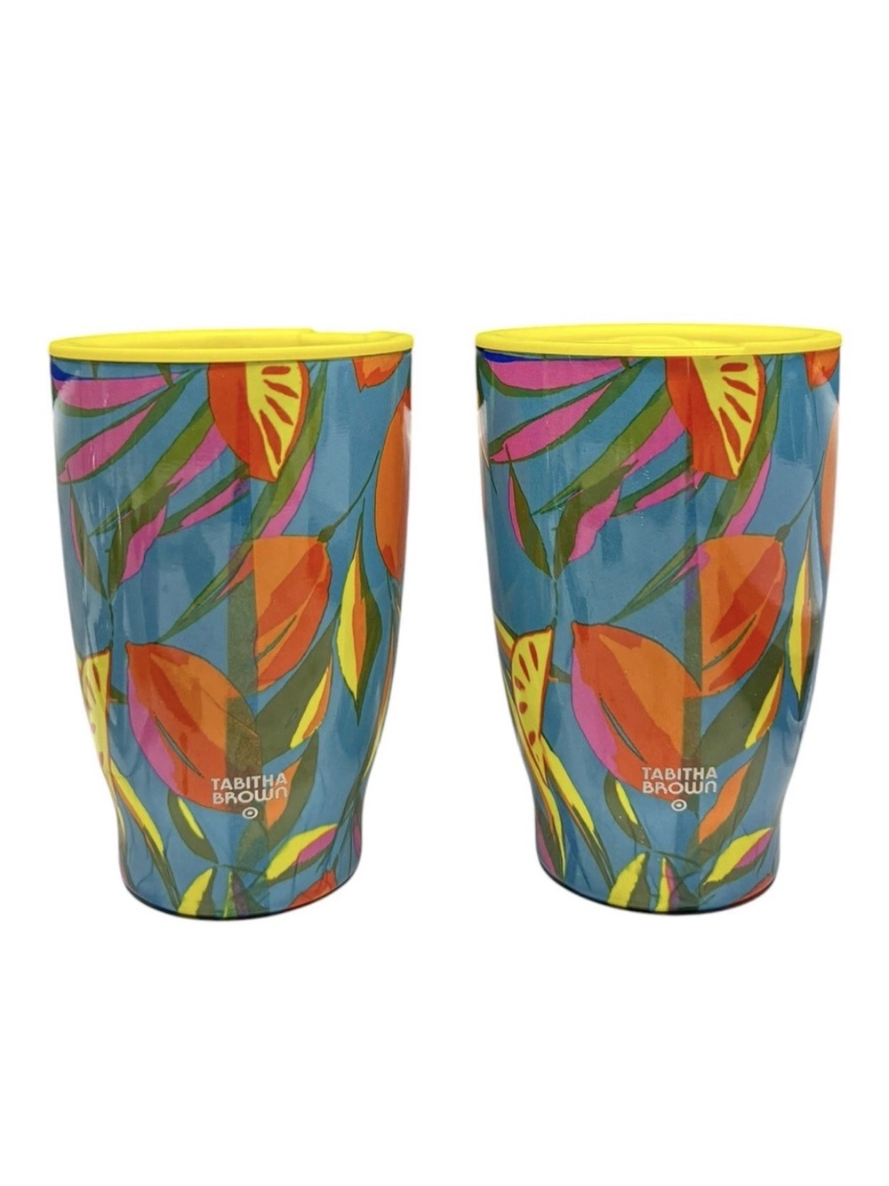 (2) Tabitha Brown 2022 Citrus Fruit Palm Travel Tumbler Abstract 12oz Target